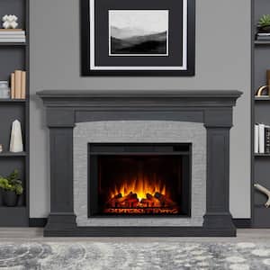 Deland Grand 63 in. Freestanding Wooden Electric Fireplace in Gray