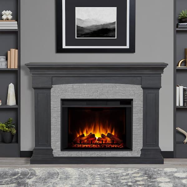 Real Flame Deland Grand 63 in. Freestanding Wooden Electric Fireplace in Gray