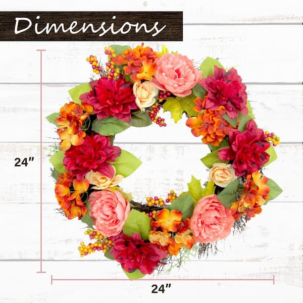 Fraser Hill Farm 24 In Artificial Spring Wreath With Dahlias And Peonies Ff024spwr001 0mlt The Home Depot