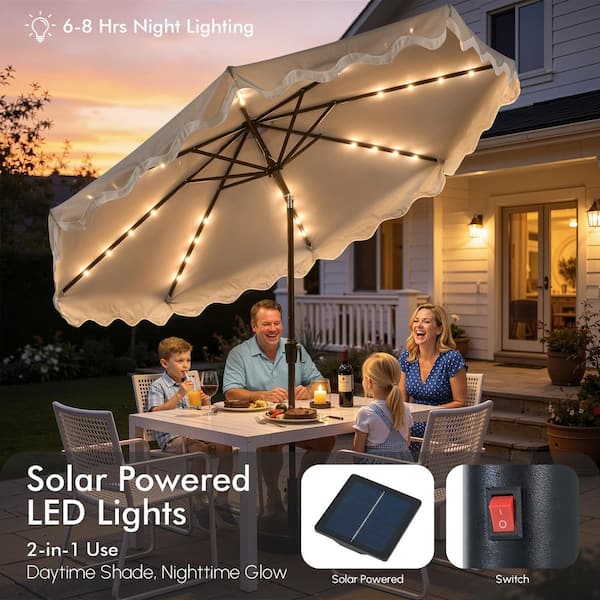 Caodoc 10 ft. Miro Market Solar LED Lighted Outdoor Patio Umbrella in Light Gray with Crank Lift System and UV-Resistant Fabric Caodoc 10 ft. Miro Market Solar LED Lighted Outdoor Patio Umbrella in Light Gray with Crank Lift System and UV-Resistant Fabric