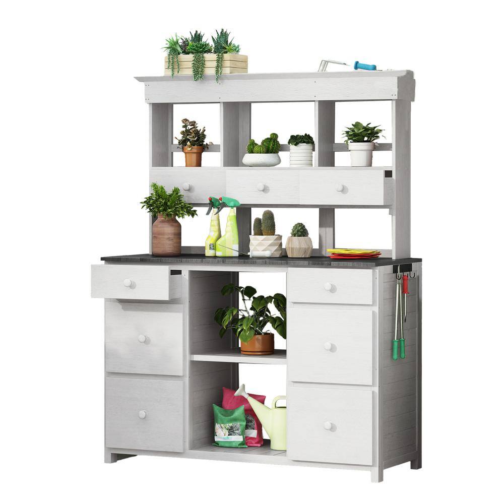 50 in. W x 65.7 in. H Greenhouse Garden Potting Bench Table, Multiple Drawe