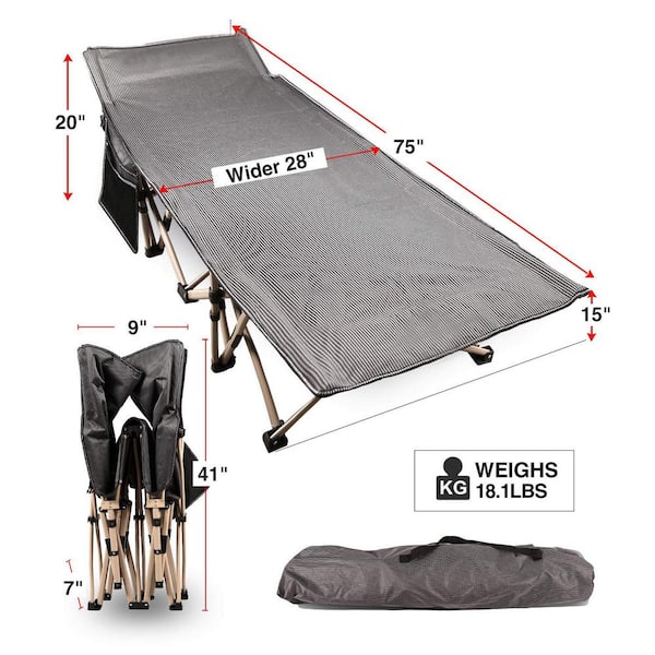 Adult Folding Camp Bed 500 lbs., Heavy-Duty Wide Sleeper Bed W/Carrying Bag for Camp Office, Gray 75 in. x 28 in.