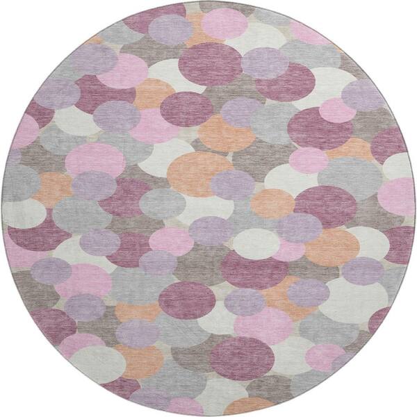 Mayfield Premium Machine Washable Abstract AMF2450 Blush 8 ft. x 8 ft. Round Rug