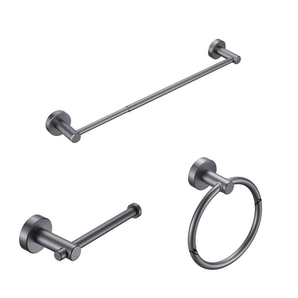 3-Piece Adjustable Thicken Space Aluminum Bath Hardware Set in Gun Gray