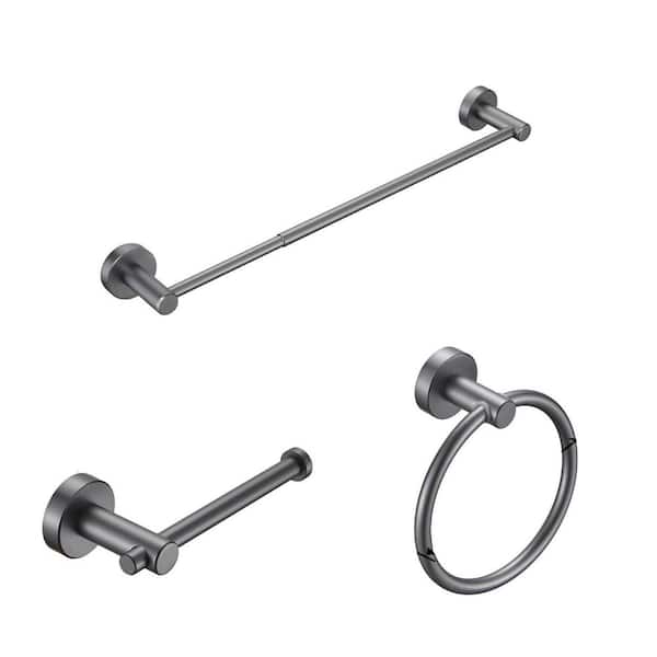 Unbranded 3-Piece Adjustable Thicken Space Aluminum Bath Hardware Set in Gun Gray