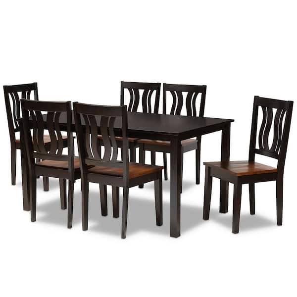 Baxton Studio Zamira 7-Piece Dark Brown and Walnut Brown Dining Set