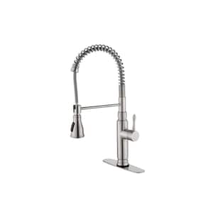 Touchless Single Handle Pull Down Sprayer Kitchen Faucet with Stainless Steel Deckplate Included in Brushed Nickel