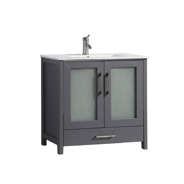MTD Vanities Arezzo 36 in. W x 18 in. D x 36 in. H Vanity in Grey with Porcelain Vanity Top in White with White Basin