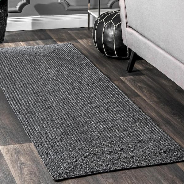 Lefebvre Casual Braided Charcoal 3 ft. x 10 ft. Indoor/Outdoor Runner Patio Rug