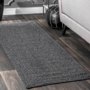 Lefebvre Casual Braided Charcoal 3 ft. x 12 ft. Indoor/Outdoor Runner Patio Rug