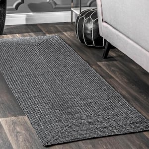 Lefebvre Casual Braided Charcoal 3 ft. x 16 ft. Indoor/Outdoor Runner Patio Rug