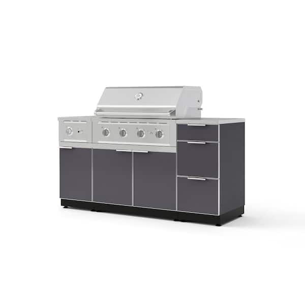 Outdoor Kitchen 6-Piece 4-Burners Natural Gas Grill Island in Gray w/36 in. Grill and Stainless Steel Countertop