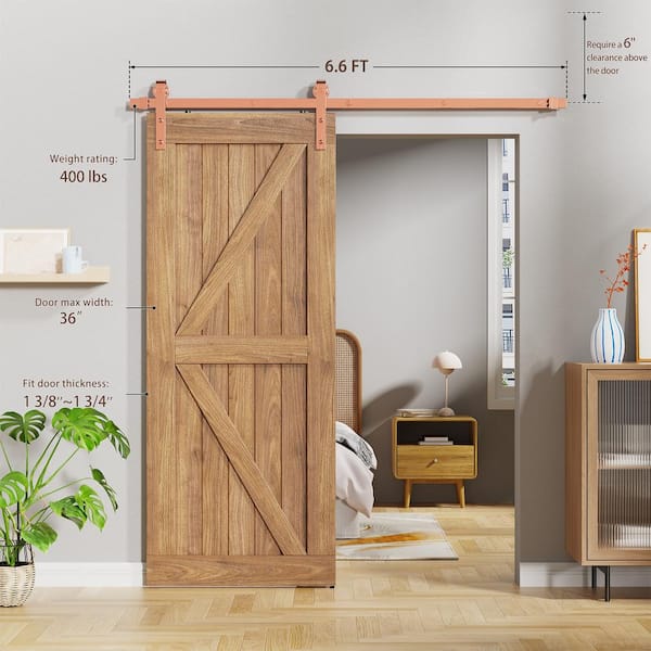 Boyel Living 6.6 ft./79 in. Rose Gold Sliding Barn Door Track and Hardware Kit with J-Shape Hanger for Single Door