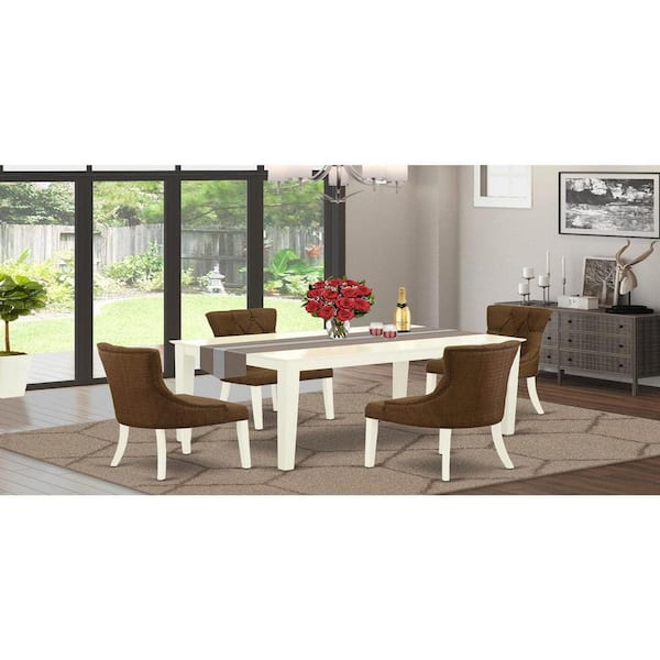 East West Furniture 5-Piece Linen White Finish Solid Wood Top - Rectangular Dining Room Set - Seats 4