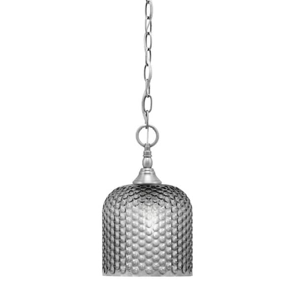 Unbranded Elva 100-Watt 1-Light Nickel Shaded Pendant Light with 7 in. Smoke Textured Glass Shades, No Bulbs Included