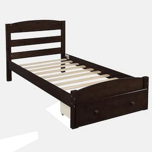 79.in W Espresso Twin Size Platform Bed Frame with Storage Drawer and Wood Slat Support, No Box Spring Needed