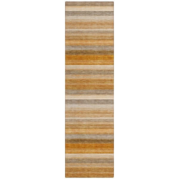 Brown, Orange 2 ft. x 8 ft. Woven Striped Polyester Runner Indoor / Outdoor Area Rug