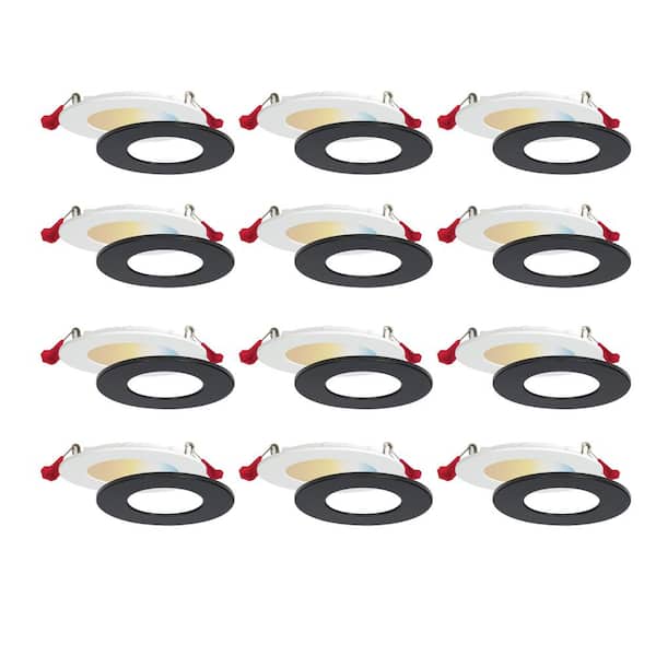 3 in. Canless Selectable CCT New Construction IC Rated Ultra Slim Integrated LED Recessed Light Kit + Extra BK Trim 12