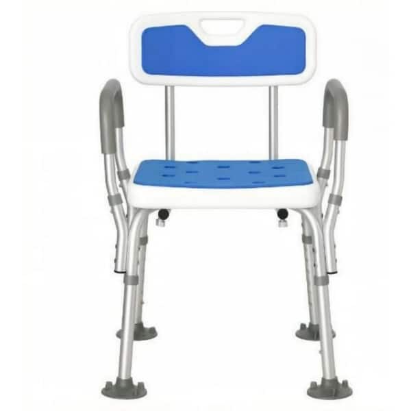 22.8 in.W Free-Standing Height Adjustable Padded Walk In Shower Seat 299 lbs. Tool-Free Assembly in Blue
