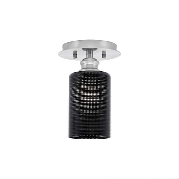 Unbranded Albany 6 in. 1-Light Brushed Nickel Contemporary Semi-Flush Mount 4 in. Black Matrix Glass Shade No Bulb Included