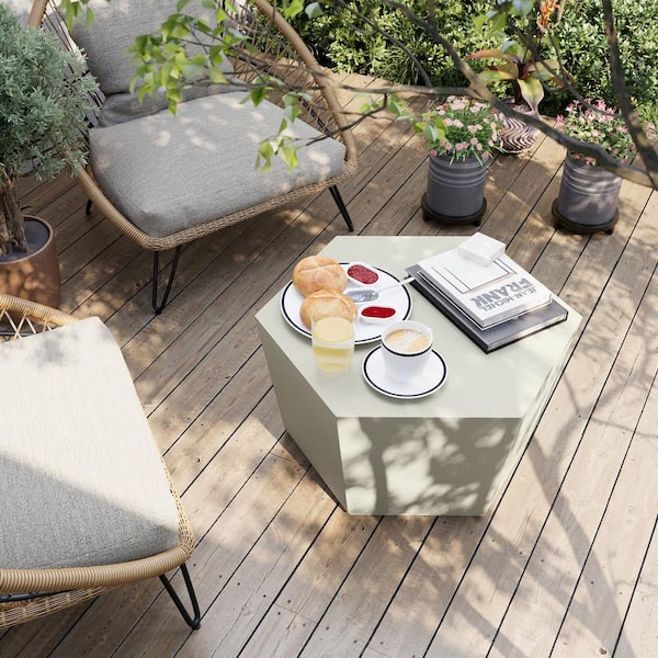 PATIOGUARDER 28 in. Indoor and Outdoor Patio Mgo Concrete Coffee Table in a Off-white Hexagon Design