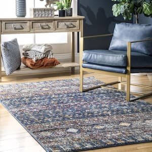 Carter Moroccan Stripes Trellis Blue 8 ft. x 10 ft. Area Rug