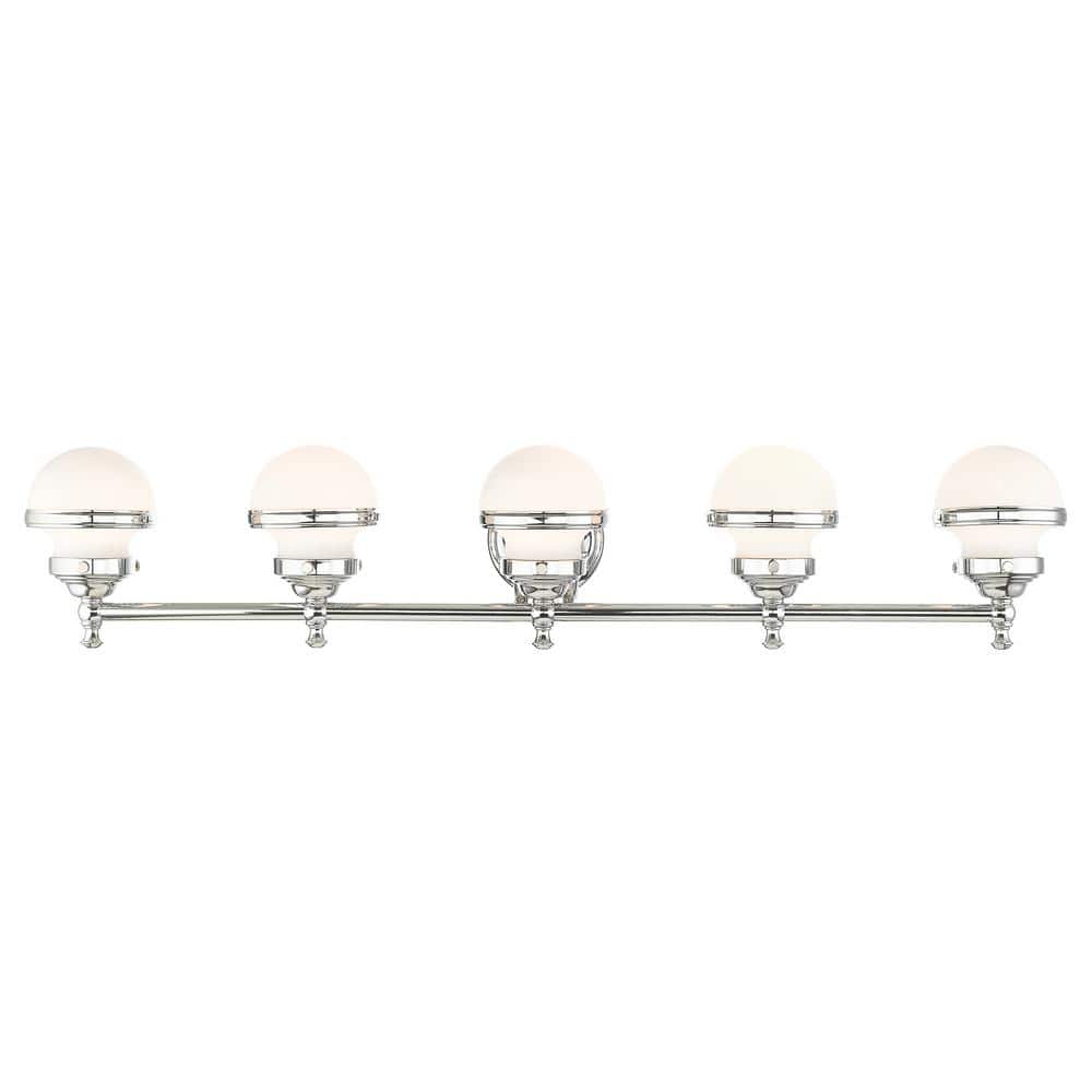 Oldwick Sleek 5-Light Polished Chrome Vanity with Satin Opal Glass