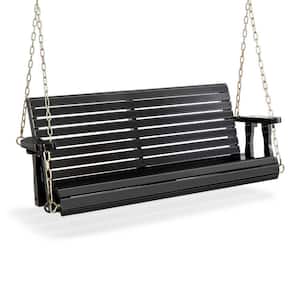 4 ft. 2-Person Black Wood Porch Swing with Adjustable Chains and Treated PU-Painted Surface, Support Up to 880 lbs.