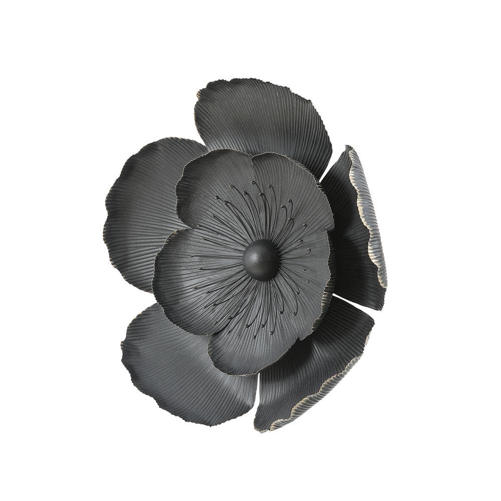 LuxenHome Black and Gold Metal Flower Wall Sculptures Set