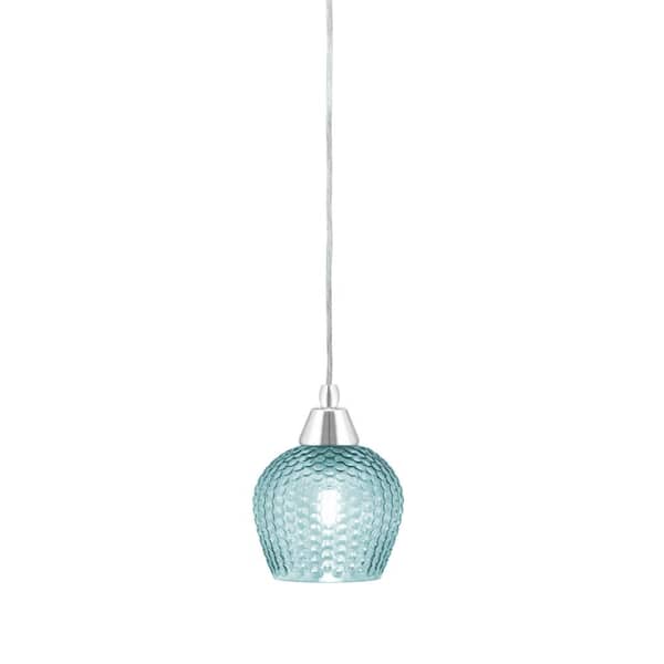 Unbranded Bryson 6 in. 1-Light Chrome Cord Pendant Light with 6 in. Turquoise Textured Glass Shade, no bulb included