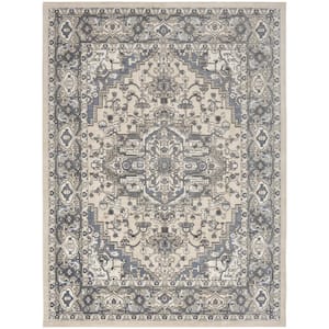 Concerto Ivory Blue 4 ft. x 6 ft. Center medallion Transitional Area Rug