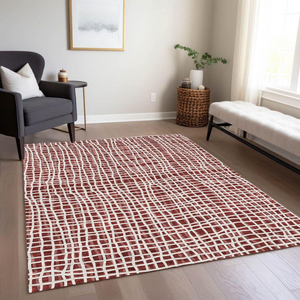Burgundy Rectangular Synthetic Flat Woven Washable Rug 2'6" x 3'10"