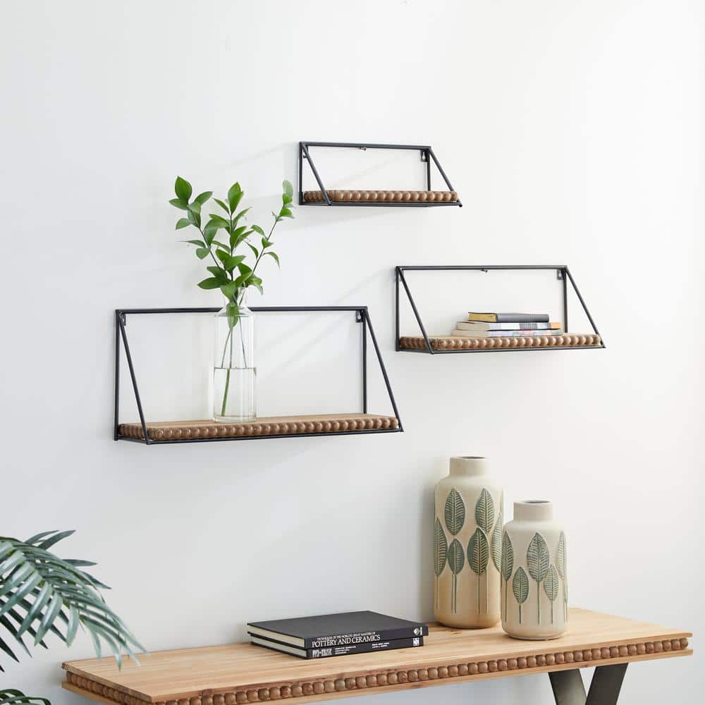 Sleek Black Floating Wall Shelf Trio for Modern Living Spaces