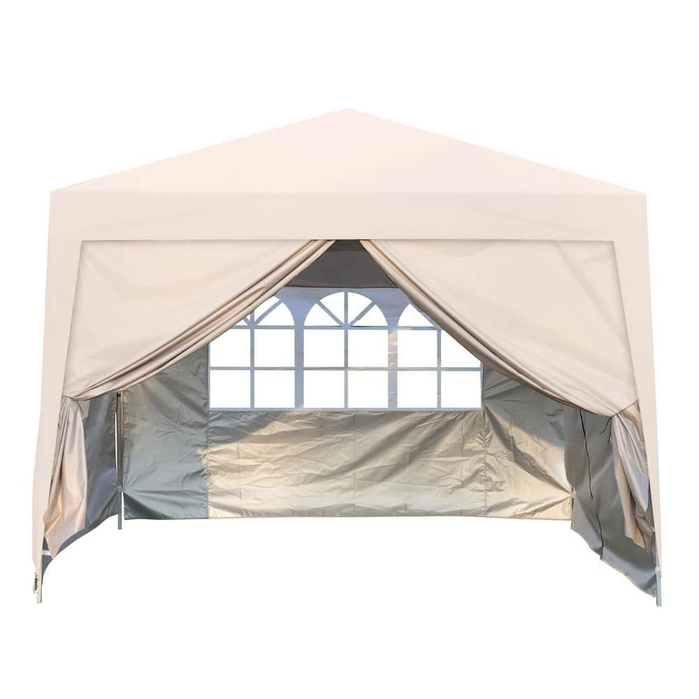 10 ft. x 10 ft. Beige Gazebo Pop-Up Canopy Tent with 2 Removable Sidewall, 