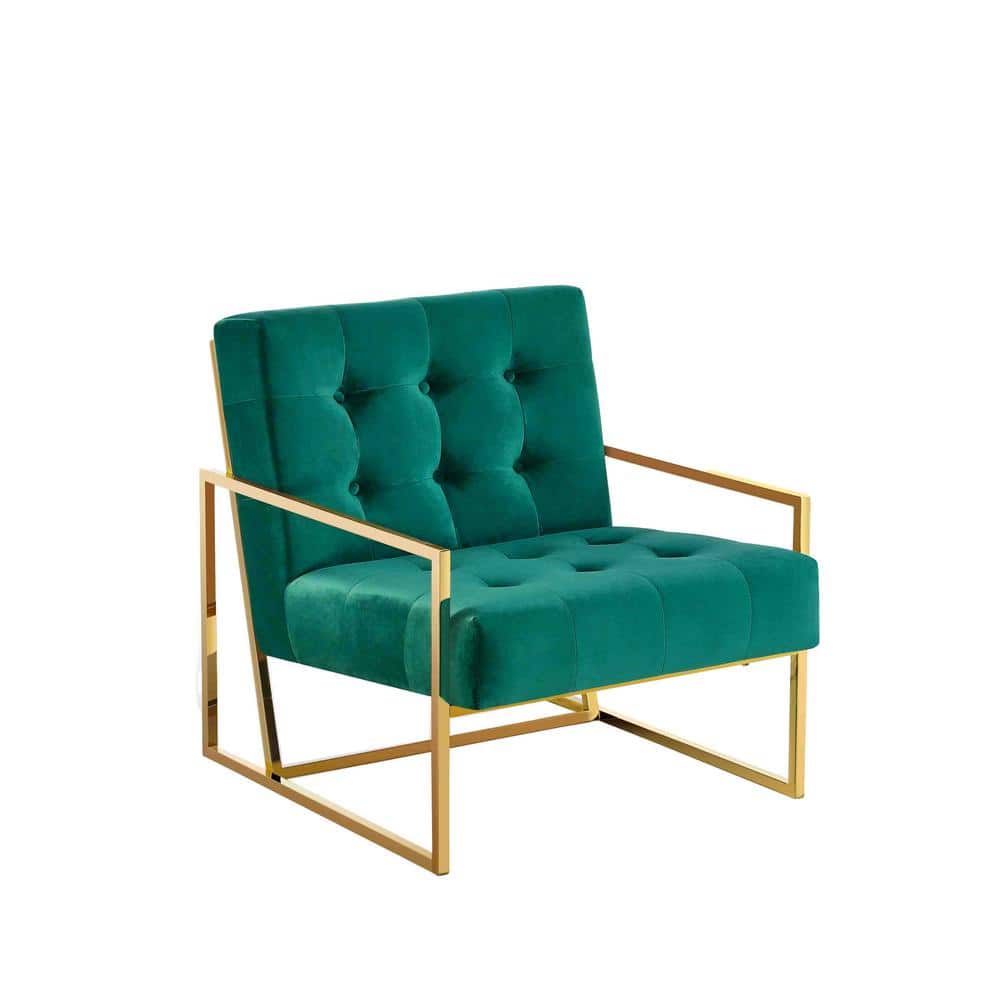 Teal Velvet and Gold Metal Lawson Accent Chair