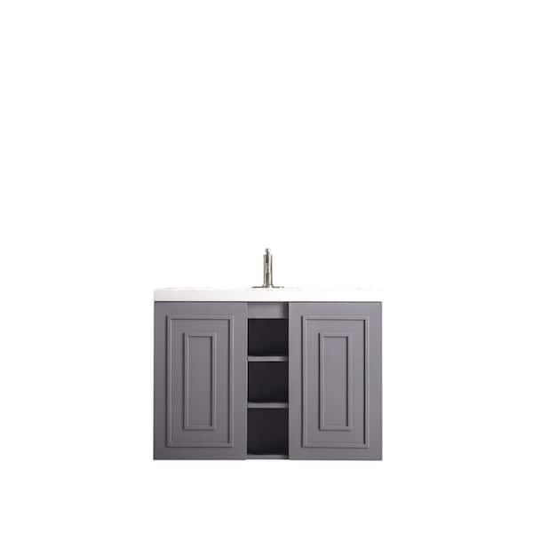 James Martin Vanities Alicante' 39.4 in. W x 15.6 in. D x 29.4 in. H Bath Vanity in Grey Smoke with White Glossy Resin Top