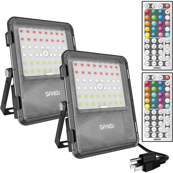 SANSI 80-Watt Equivalent 8800 Lumen RGBW 120 Degree Black Integrated LED Plug In Panel Flood Light (2-Pack)