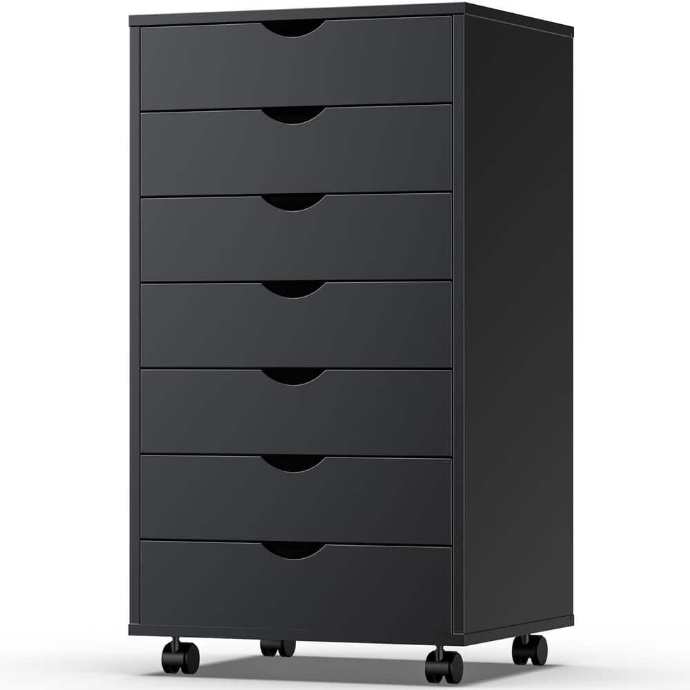 FIRNEWST Yolanda 7-Drawer Black Wood 19 in. W Office Storage File ...