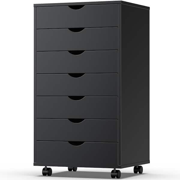 FIRNEWST Yolanda 7-Drawer Black Wood 19 in. W Office Storage File Cabinet Mobile Under Desk Filing Drawer