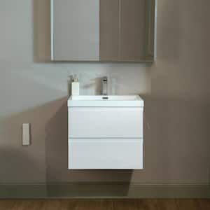 NJ 23.63 in. W x 19.63 in. D x 22.5 in. H Single Sink Floating Bath Vanity in White with White Resin Top