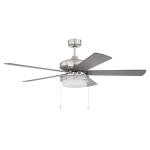 Stonegate 52 in. Indoor Brushed Polished Nickel Ceiling Fan Dual Mount 3-Speed Reversible Motor Finish with Light Kit