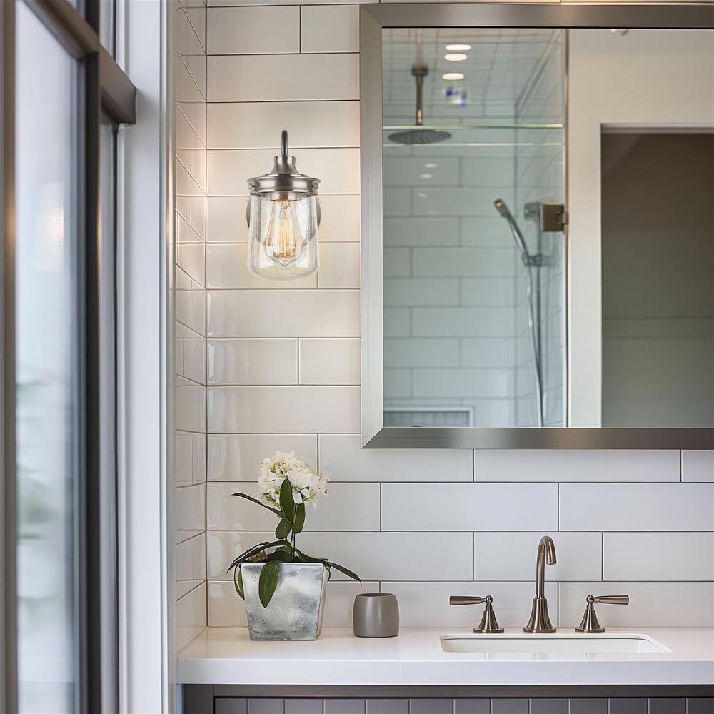 Mason 10" Brushed Nickel Industrial Wall Sconce with Clear Seeded Glass Shade