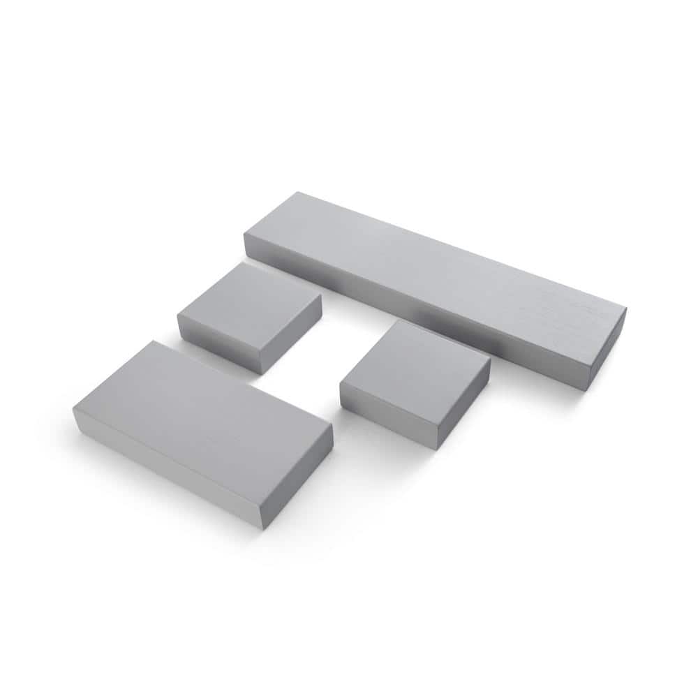 Light Gray Chunky Wood Floating Wall Shelf Set of 4