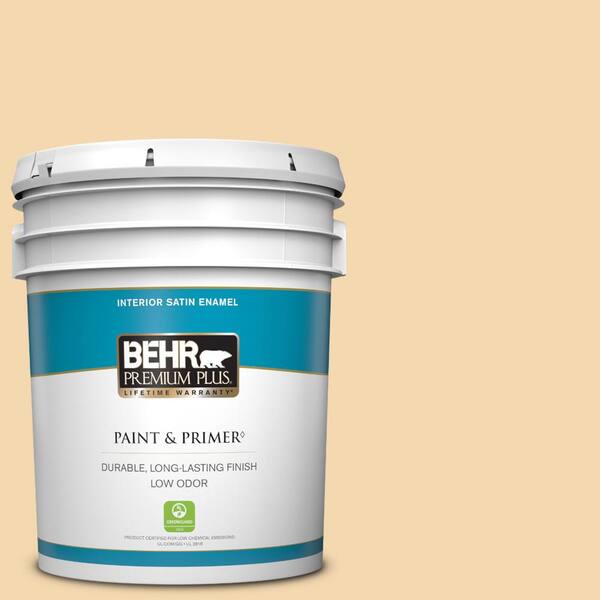 BEHR PREMIUM PLUS 5 gal. #330C-3 Clam Chowder Satin Enamel Low Odor Interior Paint & Primer