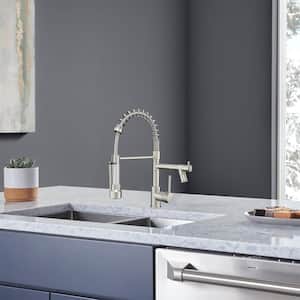 Commercial Single Handle Pull Down Sprayer Kitchen Faucet with Pot Filler and LED Light in Brushed Nickel