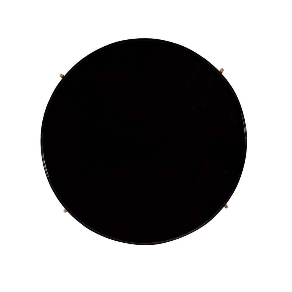 Stevie 36" Black Enamel and Bronze Metal Round Coffee Table with Cherry Wood Shelf