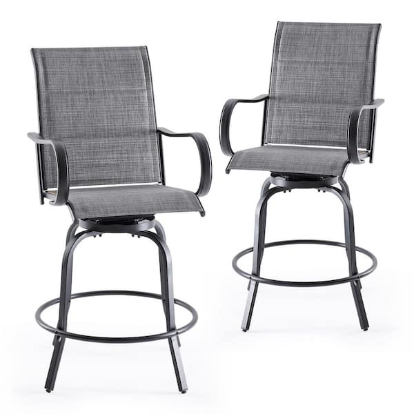 Outdoor Swivel Patio Bar Stools, Metal Patio Bar Stool with Padded Textilene Fabric, Outdoor Bar Height Chairs Set of 2
