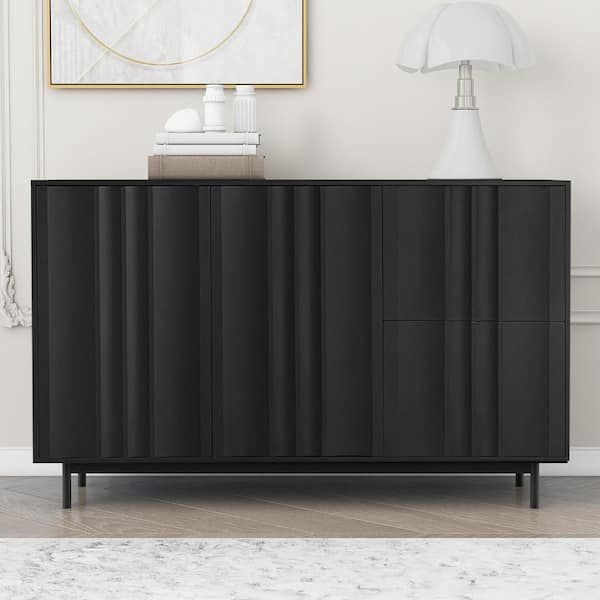 Boosicavelly Black MDF 47 in. Wave Pattern Sideboard with a Adjustable Shelve, Drawers