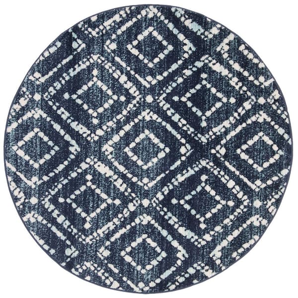 SAFAVIEH Adirondack Navy/Ivory 6 ft. x 6 ft. Round Geometric Area Rug