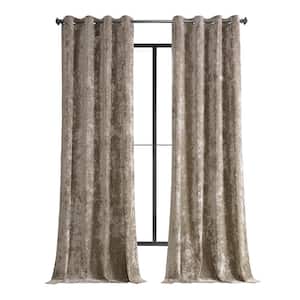 Taupe Beige Lush Crush Velvet 50 in. W x 108 in. L - Grommet Room Darkening Curtains (Single Panel)